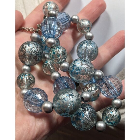 Whimsical Blue And Silver Tone Beaded Necklace - Picture 3 of 5